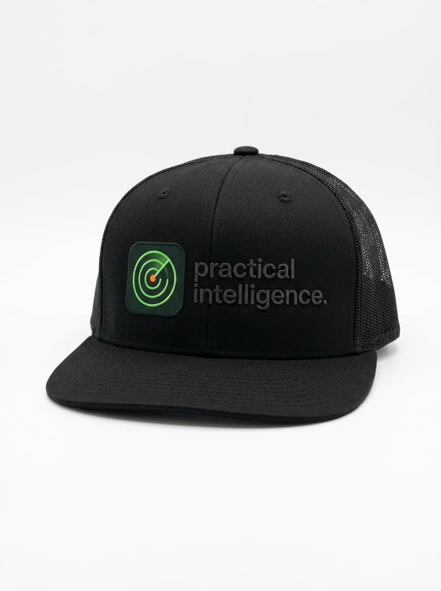 Structured 6-Panel Cap — “practical intelligence.” patch