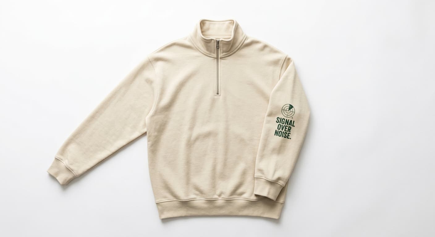 Premium Quarter-Zip Sweatshirt — Sleeve hit — “SIGNAL OVER NOISE”