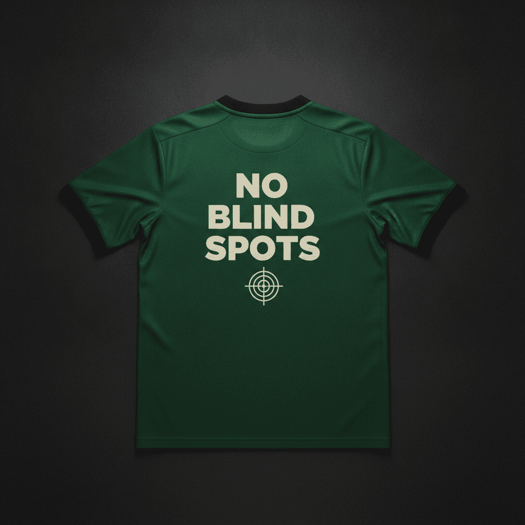 Soccer Jersey — "NO BLIND SPOTS" — back graphic