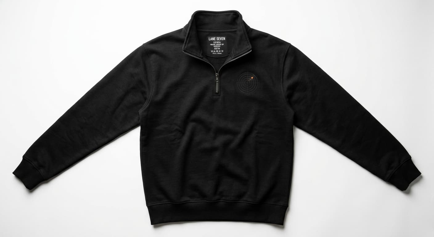 Premium Quarter-Zip Sweatshirt — Tonal radar embroidery — left chest